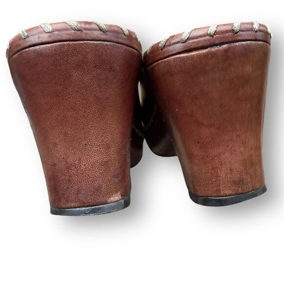 Frye Women's Charlotte Brown Leather Heeled Mule Clogs Size 8.5 boho - Picture 11 of 16